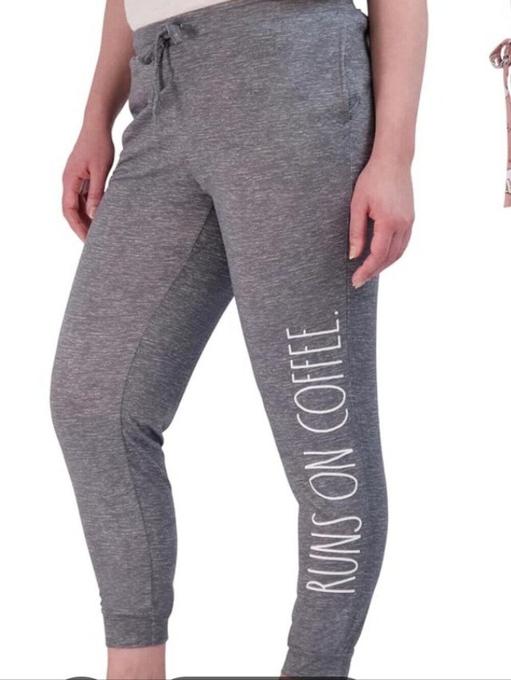Rae Dunn Gray Womans Jogger Pants with 'Runs on Coffee' Print Size XL